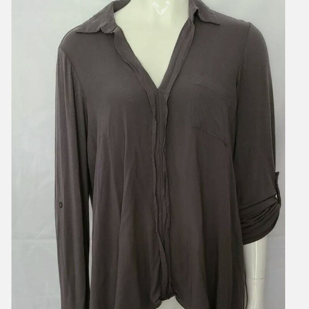 Pleione‎ Women's Medium Gray Knit Top Tunic Roll Tab Sleeves Nordstrom Medium